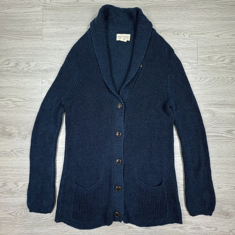 Denim & Supply Ralph Lauren Men's Cardigan Sweater Navy Blue Large Linen Blend